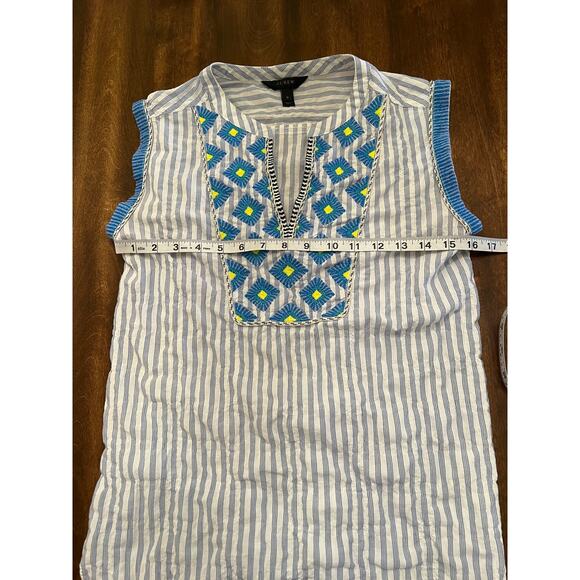 J. Crew Women's Blue Sleeveless Boho Sunburst Embroidered Crinkle Blouse Size 0 - Picture 8 of 9